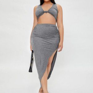 Plus Grey Crop Top & Ruched Midi Skirt Set - 3x - NWOT